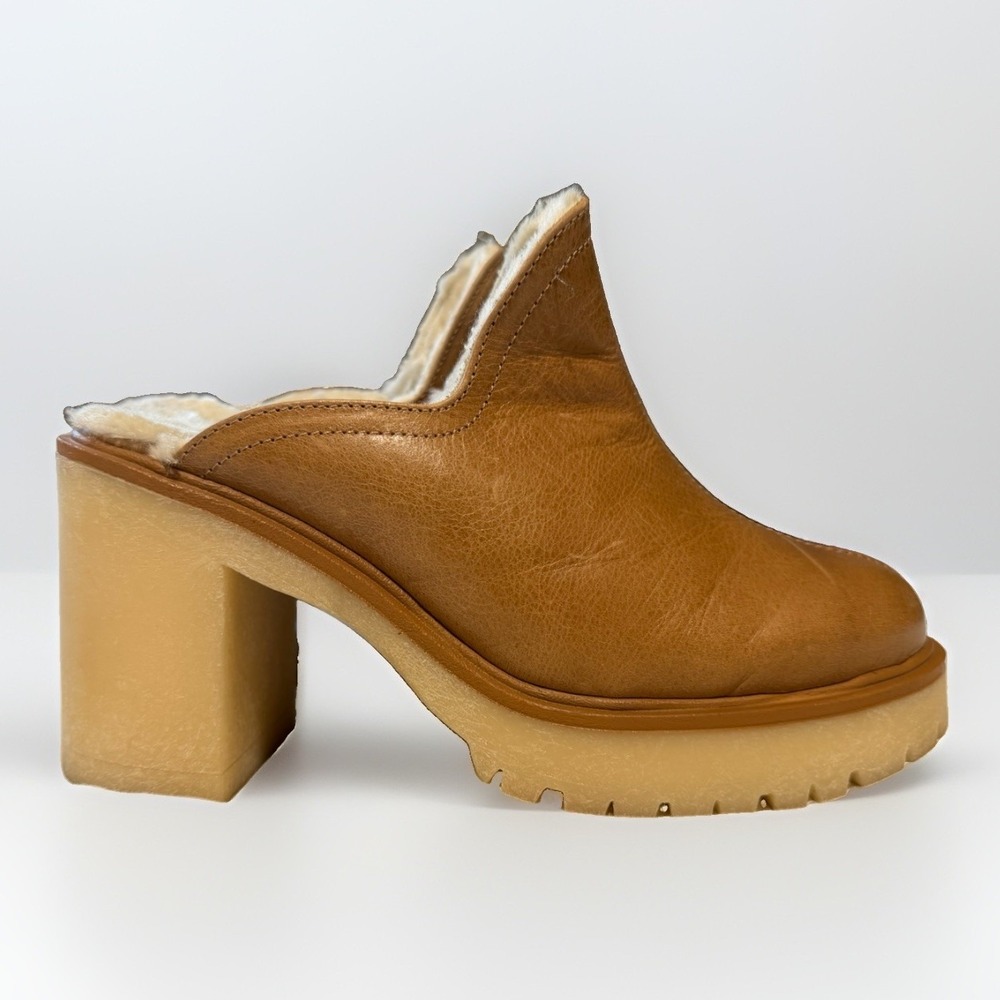 Free People James Cozy Mules EU 38 US 7.5 Tan Leather Platform Clogs